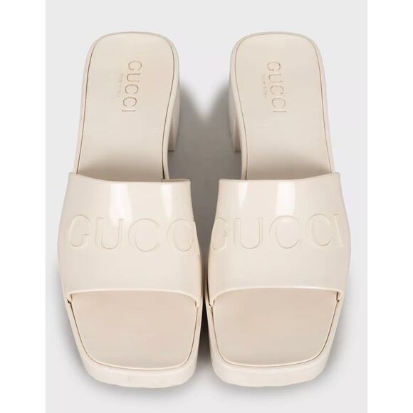 Gucci White Rubber Logo Slides Size 37 - Picture 2 of 5